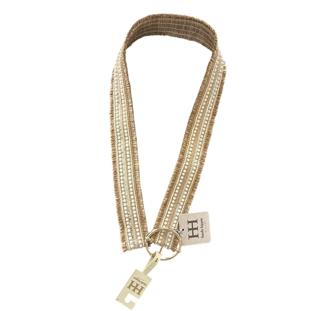 NWT Haute Hippie Style Boho Pearl & Sequin Woven Belt - Size M - Picture 3 of 16